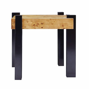 Geometric Accent Table with Solid Legs Clamped Around the Table Top with Natural Wood and Black Finish 24 inches W and 24 inches H