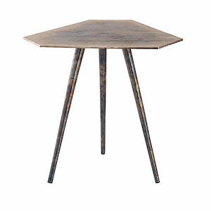 Modern Triangular Shaped Top Accent Table in Oxidized Metal Finish with Tripod Legs 16.5 inches W and 17 inches H