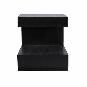 Cantilevered Design Square Wood Side Table in Checkmate Black Finish with Single Drawer 22 inches W and 24 inches H