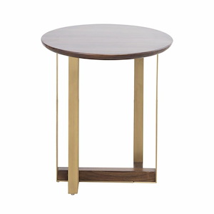 Round Accent Table in Mahogany Finished Top and Metal base in Brass with Wood Bar Base 21 inches W and 24 inches H