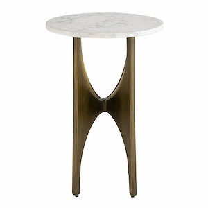 White Marble Top Accent Table in Black Nickel and White Finish with Shiny Metal Base Four Curved Legs 14 inches W and 20 inches H