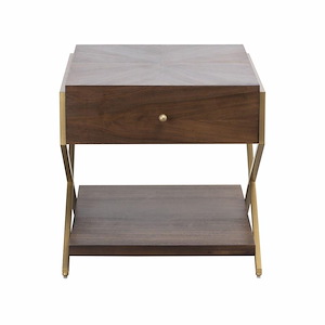 Single Drawer and Lower Shelf Acacia Wood Accent Table in Mahogany and Brass with 2 X-Shaped Frame 24 inches W and 24 inches H - 1244324