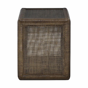 Modern Farmhouse Rectangular Stool or Accent Table in Brown Finish with Woven Cane Sides 16 inches W and 20 inches H