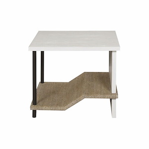 Square Side Table Veneer Top with Angled Lower Shelf in Natural Finish with 4 Wood Legs 25 inches W and 25 inches H