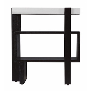 Two-Tone Rectangular Side Table in Checkmate White Top and Black Base with Wooden Table Legs 22 inches W and 24 inches H - 1244201