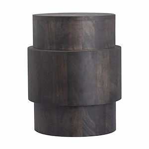 Cylindrical Shape Solid Wood Accent Table in Black Wash Finish with Center Band 18 inches W and 18 inches H