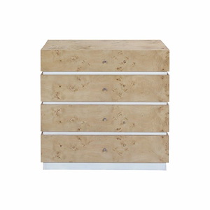 Bromo Large Chest with 4 Drawers and Mappa Burl Wood Finish with Single Decorative Drawer Pull 36 W x 34 H x 18 D