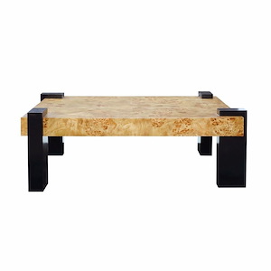 Mappa Burl Wood Surface Coffee Table in Natural Finish with Hardwood Legs Clamp 48 inches W and 17 inches H