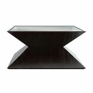 Modern Black Square Wood Table with Tempered Glass Top in Checkmate Black with Notched and Faceted Sides 38 inches W and 18 inches H - 1244575