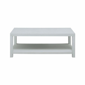 Rectangular Shape Storage Coffee Table Made from Wood and Fabric in White Finish with Lower Shelf 48 inches W and 18 inches H - 1244330