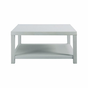 Rectangular Shape Storage Coffee Table Made from Wood and Fabric in White Finish with Lower Shelf 36 inches W and 18 inches H - 1244393