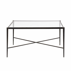 Modern Glass Top Coffee Table in Bronze with Light Edges with Criss-Crossing beams and Slender Legs 34 inches W and 18 inches H - 1244395