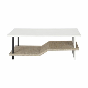 Rectangular Coffee Table with Veneer Top in Polished Slate and Natural Finish with Palm Rope Shelf 50 inches W and 18 inches H