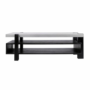 Two-Tone Rectangular Coffee Table in White Top and Black Band Wraps with Wooden Shelf Base 54 inches W and 18 inches H - 1244047