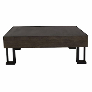 Industrial Style Wood with Mango Veneer Coffee Table in Warm Toffee Finish with Metal L-Shaped Legs 43 inches W and 15 inches H