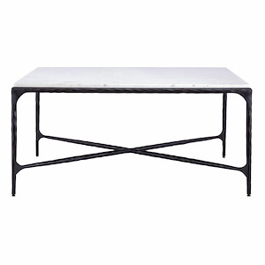 Modern Square White Marble Top Coffee Table in Graphite Finish with Metal Criss-Crossing Beams 38 inches W and 18 inches H