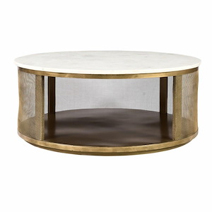 Modern White Marble Top with Mesh Surround in Golden Powder Finish with Iron Frame 42 inches W and 18 inches H