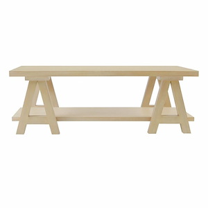 Coastal Rectangular Wood Coffee Table in Sandy Cove Finish with Sawhorse-Shaped Legs 52 inches W and 18.5 inches H