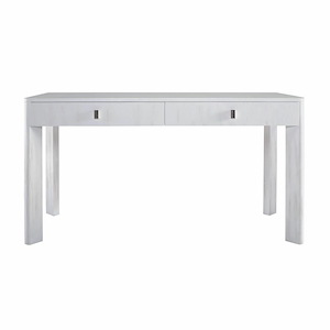 Modern 2-Drawer Rectangular Wood Console Table in Checkmate White Finish with 45 Degree Angled Legs 56 inches W and 30 inches H