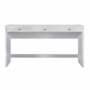 3 Storage Drawers Wooden Console Table in Checkmate White Finish with Panel Base 66 inches W and 36.5 inches H