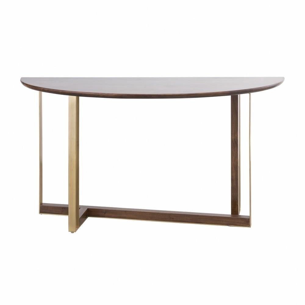 Bailey Street Home 2499-BEL-4662035 Beveled Wood Top Entry Hall Console Table in Warm Mahogany and Brass Finish with Asymmetrical Metal Base 56 inches W and 30 inches H