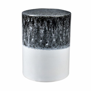 Earthenware Drum Stool in Hand-applied Black and White Crackling Glaze with White Ceramic Base 13.25 W x 18 H x 13.25 D