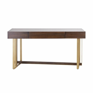 Modern 1-Drawer Rectangular Mahogany Desk and Brass Metal Frame with Bar Support 60 inches W and 30 inches H - 1244588