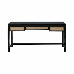 Modern Wooden Rectangular Desk with Can Webbing Drawers in Checkmate Black with Cross Beam Support 60 inches W and 30 inches H