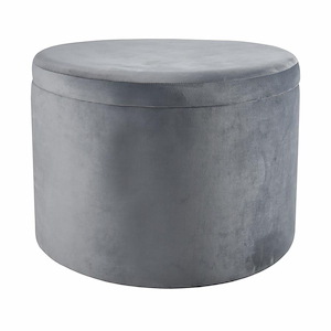 Modern Drum Shape Storage Ottoman Upholstered in Charcoal Finish With Brass Metal Band 23.75 W x 17.25 H x 23.75 D - 1244409