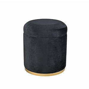 Modern Drum Shape Storage Ottoman with Velvet Upholstery with Brass Metal Band and Ridge 15.75 W x 18.25 H x 15.75 D