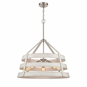 Glam Luxe Traditional Five Light Chandelier in Satin Nickel Antique White Finish - 1244166