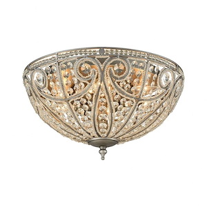 Luxe/Glam Inspirations 6-Light Flush Mount in Weathered Zinc Finish with Clear Crystal Beads 17 inches W x 10 inches H - 1279172