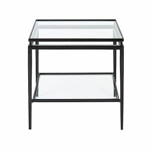 Clear Glass Top and Lower Shelf Square Accent Table in Black Finish with 4 Metal Legs 22 inches W and 22 inches H