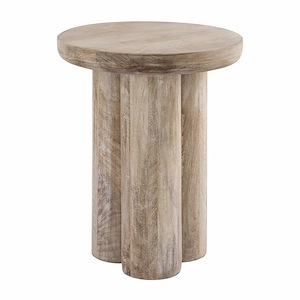 Round Beveled Edge Small Pedestal Table in Natural Mango Wood with 3 Cylinder Legs 16 inches W and 20 inches H