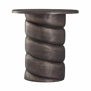 Round Pedestal Side Table in Antique Bronze Finish with Twisted Base Design 19.75 inches W and 20.5 inches H