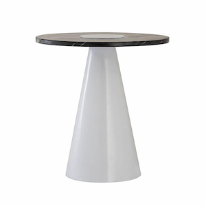 Black Marble Top Round Accent Table in Black and White Finish with Conical Metal Base 17.75 inches W and 18 inches H