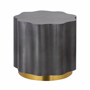 Sculptural Scalloped Sides Accent Table in Brushed Brass and Zinc with Brass Plinth Base 19.74 inches W and 18 inches H