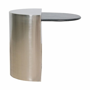 Cantilevered Round Marble Top Accent Table in Bronze Finish with Iron Drum Base 22 inches W and 20 inches H