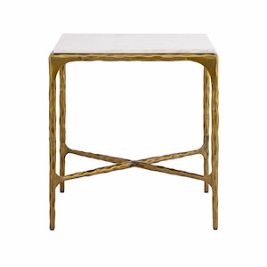Square Marble Top Accent Table in Graphite Finish with Slender Bars and Support Beams 20 inches W and 22 inches H