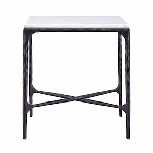 Square Marble Top Accent Table in Graphite Finish with Slender Bars and Support Beams 20 inches W and 22 inches H
