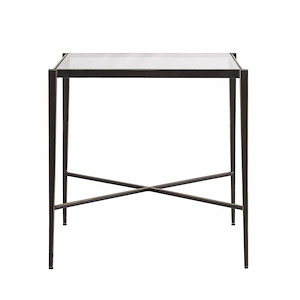 Clear Glass Top Square Table Accent in Bronze Finish with Cross Beam Support 22 inches W and 22 inches H