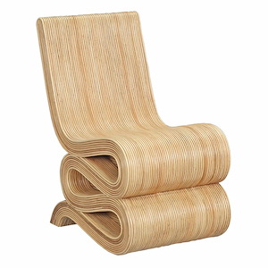 Sculptural Ribbon Chair made from Rows of Single Rattan Rods in Natural Finish with Full Backrest 18.5 W x 34 H x 28 D