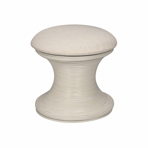 Hourglass Shape Natural Rattan Storage Stool with Round Upholstered Seat with Removal White Top 20 W x 18 H x 20 D