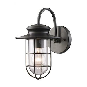 Caged One Light Outdoor Steampunk Style Wall Mount with Exposed Bulb - Cylinder Porch Light with Nautical Style