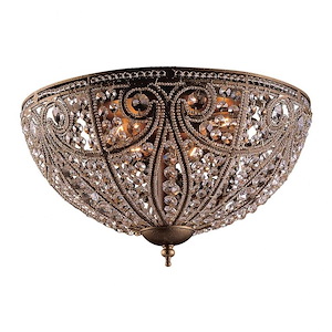 French Country 6-Light Flush Mount in Dark Bronze Finish with Crystal Beads 17 inches W x 10 inches H - 932501
