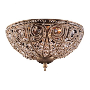 French Country 3 Light Ceiling Flush Mount Fixture in Dark Bronze Finish with Clear Crystals 13 inches W x 7 inches H - 929421