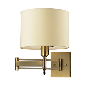 1-Light Swingarm Wall Lamp In Antique Brass With Tan Fabric Shade With Tan Fabric Shade Made Of Fabric-Metal - Luxe Wall Sconce