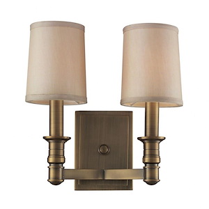 2-Light Wall Lamp In Brushed Antique Brass With Beige Fabric Shades With Beige Fabric Shades Made Of Fabric-Metal - Art Deco Wall Sconce - 932314