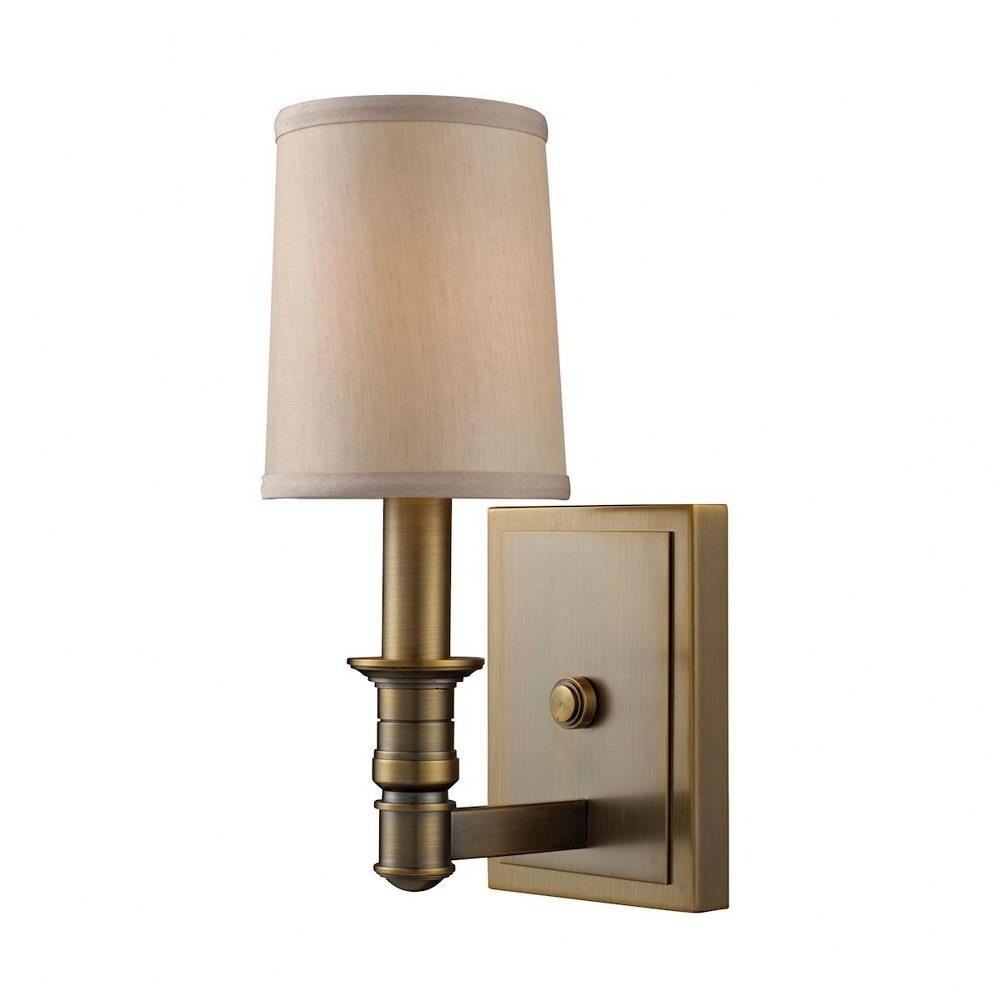 Bailey Street Home 2499-BEL-812172 1-Light Wall Lamp In Brushed Antique Brass With Beige Fabric Shade With Beige Fabric Shade Made Of Fabric-Metal - Art Deco Wall Sconce