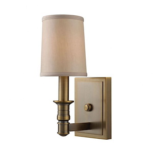 1-Light Wall Lamp In Brushed Antique Brass With Beige Fabric Shade With Beige Fabric Shade Made Of Fabric-Metal - Art Deco Wall Sconce - 932315